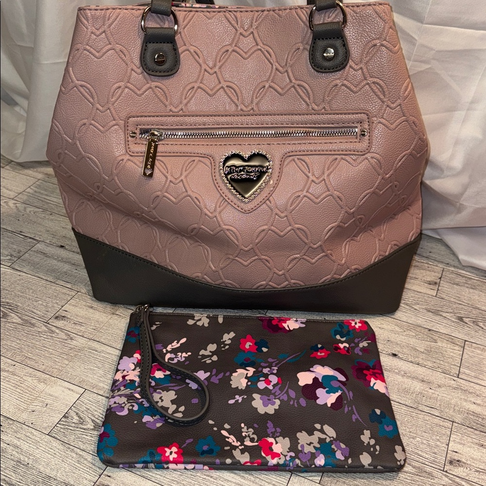 Betsey Johnson Pink Tote with matching clutch.